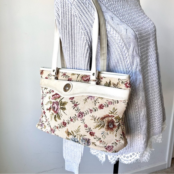 Vintage 80s MITZI Floral Tapestry Carpet Shoulder Tote Bag - Picture 3 of 17